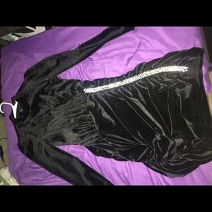 Black Velvet Embellished Mini Dress